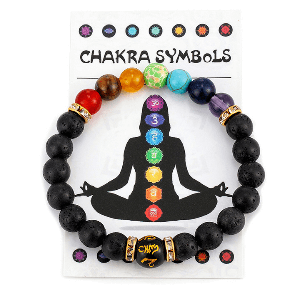 Pulseira Pedras Naturais 7 Chakras e Pedras Lava com Feng Shui Mantra 6 caracteres na loja Vida Astral Zen