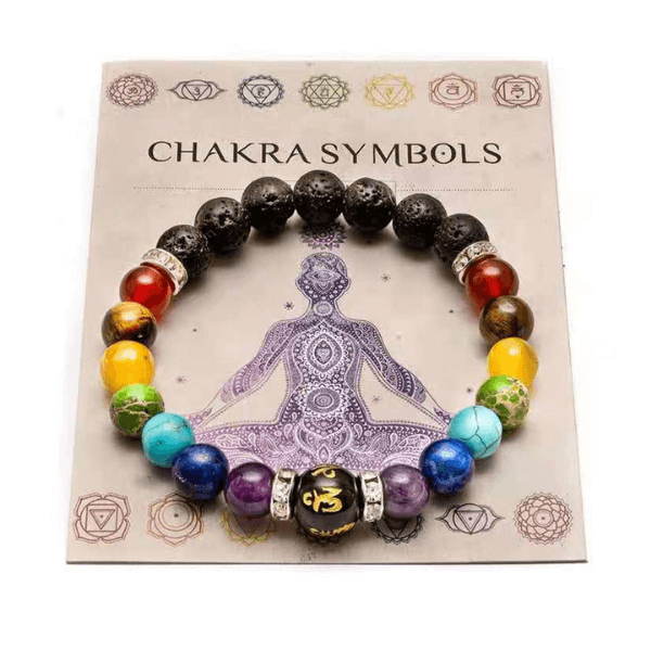 Pulseira Pedras Naturais 7 Chakras e Pedras Lava com Feng Shui Mantra 6 caracteres na loja Vida Astral Zen