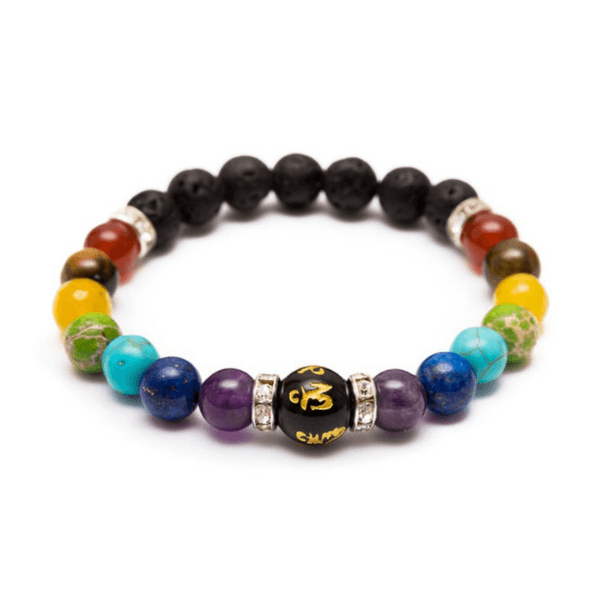 Pulseira Pedras Naturais 7 Chakras e Pedras Lava com Feng Shui Mantra 6 caracteres na loja Vida Astral Zen